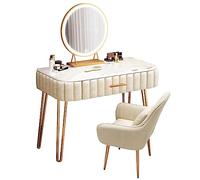 Illuminated Makeup Vanity with Adjustable Color Lighting - Stylish Dressing Table with Large Drawers & Stool - Perfect Beauty Station for Glamorous Makeovers