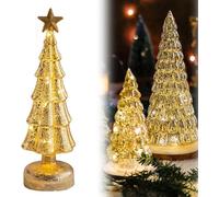 Illuminated Mercury Glass Christmas Trees, Illuminated Mercury Glass Trees, Mercuryglass Christmas Tree Figurine, Light up Tabletop Glasses Tree Decor for Christmas Home Table Centerpiece (A)