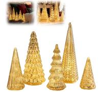 Illuminated Mercury Glass Trees,Bff Collection Set Of 5 Illuminated Mercury Glass Trees,Christmas Decor Lighted Tree Figurine,Battery Operated Mini Silver Plate Glasss Figurines