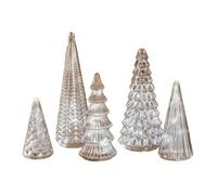 Illuminated Mercury Glass Trees Set, Elegant Lighted Glass Christmas Tree Figurines, Silver LED Christmas Tree Set of 5, For festive home décor lovers (B)
