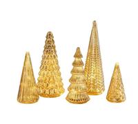 Illuminated Mercury Glass Trees Set, Elegant Lighted Glass Christmas Tree Figurines, Silver LED Christmas Tree Set of 5, For festive home décor lovers (A)