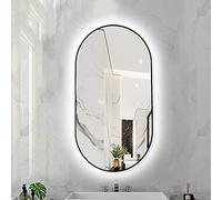 Illuminated Oval Bathroom Mirror WallMounted Makeup Mirror with Touch Sensor Control Dimmable LED Vanity Mirror in Black Metal Frame (50 x 100 cm)