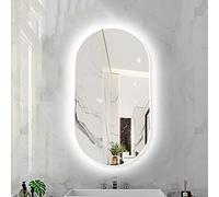 Illuminated Oval Bathroom Mirror - WallMounted Makeup Mirror with Touch Sensor - Dimmable 3Color LED Backlighting - 50 x 80 cm White Metal Frame