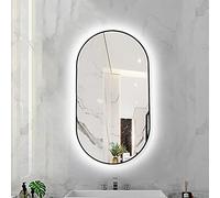 Illuminated Oval Bathroom Mirror with Touch Sensor Control Dimmable 3Color LED Lighting Stylish Black Metal Frame WallMounted 40 x 70 cm