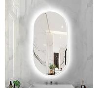 Illuminated Oval Bathroom MirrorWallMounted Makeup Mirror with Touch Sensor Dimmable LED Backlight 3 Color Options Metal Frame White Finish 50 x 40 cm