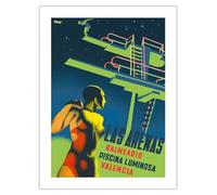 Illuminated Pool at Las Arenas Balneario Resort - Valencia Spain - Vintage Travel Poster by Josep “José” Renau c.1935 - Bamboo Fine Art 290gsm Paper Print (Unframed) 24x32in