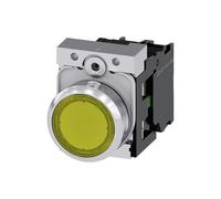 Illuminated pushbutton, 22mm, round, metal, high gloss, yellow, pushbutton, flat, key-operated, 1S, AC/DC 24V, screw terminal connection; 3SU11520AB301BA0