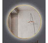 Illuminated Retro Bathroom Mirror - Anti-Fog Makeup Mirror with Gold Metal Frame Wall-Mounted 3 Color LED Lighting Perfect for Vanity & Decor.