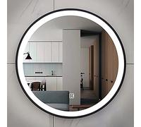 Illuminated Round LED Bathroom Makeup Mirror with Touch Control, Dual Warm/White Light, Modern Metal ed Wall Mount, Slish Black h