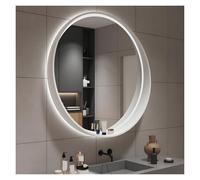 Illuminated Round LED Bathroom Mirror with Wooden e, 3 Color Dimmable Vani Light, Wall-Mounted with Sto Shelf, 80x80cm, Slish & Functal Lighting Solut