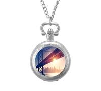 Illuminated San Francisco Skyline Vintage Pocket Watch Alloy Pendant Watches Necklace Gift for Men Women Silver-Style