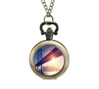 Illuminated San Francisco Skyline Vintage Pocket Watch Alloy Pendant Watches Necklace Gift for Men Women Coppery-Style