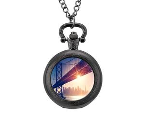 Illuminated San Francisco Skyline Vintage Pocket Watch Alloy Pendant Watches Necklace Gift for Men Women Black-Style