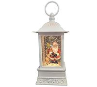 Illuminated Santa Lanterns with Musical Snow Globe Black & White Festive Christmas Decorations USB & Battery Operated Shimmering Snow Scene Solar Powered (White Lantern Santa Holding Gifts)