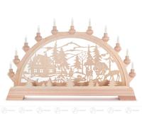 Illuminated Schwibbogen With Forest House And Deer BxHxT 63 Cm X 40 Cm X 6 Cm