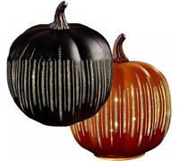 Illuminated Starry Night Glass Pumpkins,Twinkle Light Pumpkins for Halloween Decor,Lighted Sparkling Starry Night Glass Pumpkin, Fall and Thanksgiving Decorations for Bedroom Hallway (Yellow+Black)