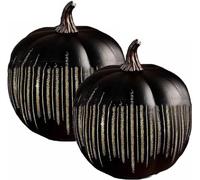 Illuminated Starry Night Glass Pumpkins,Twinkle Light Pumpkins for Halloween Decor,Lighted Sparkling Starry Night Glass Pumpkin, Fall and Thanksgiving Decorations for Bedroom Hallway (2Pcs Black)