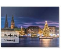 Illuminated Town Hall with Christmas Markets in Hamburg, Fridge Magnet