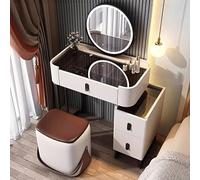 Illuminated Vanity Table with 360° Rotating Mirror Tempered Glass Dressing Table LED Makeup Set Storage Stool (White 50 cm) Perfect for Beauty Lovers!