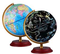 Illuminated World Globe for Kids & Adults All Ages With Wooden base Night View Stars Constellation Pattern Globe lamp with Detailed World Map Built-in LED Educational Gift Night Stand Decor