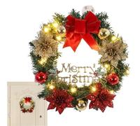 Illuminated Wreaths for Outdoor Christmas, Christmas Wreath with Lights - Large 15.75 Inch Christmas Wreaths with Red Bow and Coloured Balls - Door Hanger, Christmas Wreath, Garland