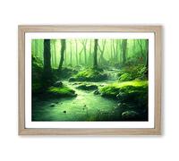 Illuminating Forest Stream H1022 Framed Print for Living Room Bedroom Home Office Décor, Wall Art Picture Ready to Hang, Oak A4 Frame (34 x 25 cm)