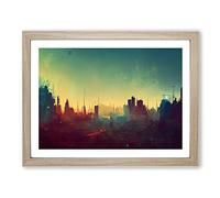 Illuminating Skyscraper Skyline Abstract H1022 Framed Print for Living Room Bedroom Home Office Décor, Wall Art Picture Ready to Hang, Oak A2 Frame (64 x 46 cm)