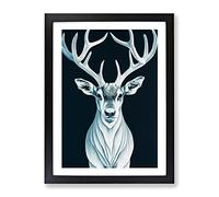 Illuminating Stag Framed Print for Living Room Bedroom Home Office Décor, Wall Art Picture Ready to Hang, Black A4 Frame (34 x 25 cm)