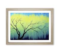 Illuminating Weeping Willow Tree Abstract H1022 Framed Print for Living Room Bedroom Home Office Décor, Wall Art Picture Ready to Hang, Oak A4 Frame (34 x 25 cm)