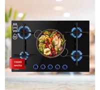Illuminosa 5, Gas Hob, 5-Burner, Sabaf Burner, Glass Ceramic, Black