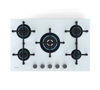 Klarstein Illuminosa 5 Gas Hob - 5-Burner Tempered Glass Cooktop, 4kW Wok Burner, Electric Ignition, Flame Failure Safety, Cast Iron Pot Holders, 76cm Wide, Enhanced Cooking Performance
