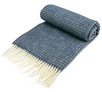 Illusion Pure New Wool Knee Rug Throw Small Blanket - Blue Slate British Made