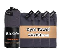 illusion Small Microfibre Gym Towel for Active Sports (40x80cm) - Lightweight Quick Dry Towel - Ideal for Cardio, Cycling, Strength Training, Yoga, and Running, Perfect for Athletes Training Outdoors