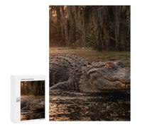 Illustrated Alligator in Swamp at Sunset Jigsaw Puzzle, 300 PCS, for Adults, An Engaging Indoor Activity for Quiet Evenings, at Home