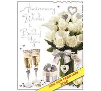 Illustrated Anniversary Card - (JJ9387) - Bouquet - From The Velvet Range - Embossed With A Silver Foil & Flitter Finish