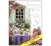 Illustrated Anniversary Card - (JJ9424) - Window - From The Velvet Range - Embossed With A Silver Foil & Flitter Finish
