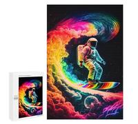 Illustrated Astronaut Surfing Rainbow Wave -3 Jigsaw Puzzle, 1000 PCS, for Adults, Versatile Leisure for Adults Who Enjoy Jigsaws, for Family Fun