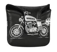 Illustrated Black Motorcycle Golf Mallet Putter Cover Magnetic Snap Golf Putter Headcover for Mallets and Square Waterproof PU Leather