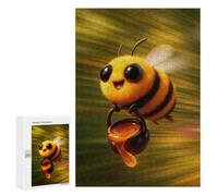 Illustrated Cartoon Bee with Honey Pot Jigsaw Puzzle, 300 PCS, for Adults, An Engaging Indoor Activity for Quiet Evenings, for Family Fun