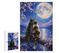 Illustrated Cats Under The Full Moon Jigsaw Puzzle, 1000 PCS, for Adults, Shared Puzzle Time for Family And Friends, for Quiet Evenings