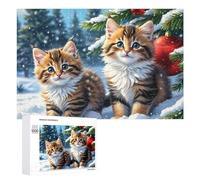 Illustrated Christmas Kittens in Snow Jigsaw Puzzle, 1000 PCS, for Adults, A Creative Way to Unwind after A Busy Day, for Cosy Nights