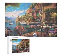 Illustrated Cozy Harbor Café Scene Jigsaw Puzzle, 1000 PCS, for Adults, A Creative Way to Unwind after A Busy Day, for Cosy Nights