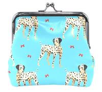 Illustrated Dalmatian Dogs Black Spots Blue Personalized Leather Coin Purse Holder Women Buckle Kiss Lock Change Purse Wallet, Illustrated Dalmatian Dogs Black Spots Blue, Classic