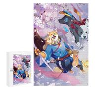 Illustrated Dog Samurai Cherry Blossoms Jigsaw Puzzle, 1000 PCS, for Adults, An Engaging Indoor Activity for Quiet Evenings, for Family Fun