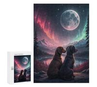 Illustrated Dogs Watching Aurora Borealis Jigsaw Puzzle, 300 PCS, for Adults, An Engaging Indoor Activity for Quiet Evenings, at Home