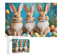 Illustrated Easter Bunny Trio with Eggs Jigsaw Puzzle, 1000 PCS, for Adults, Shared Puzzle Time for Family And Friends, for Indoor Play
