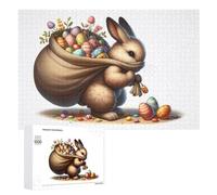 Illustrated Easter Bunny with Eggs Bag Jigsaw Puzzle, 1000 PCS, for Adults, A Creative Way to Unwind after A Busy Day, for Cosy Nights