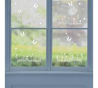 Illustrated Easter Window Stickers - Bunny & Flower Scene, Set of 2 Sheets