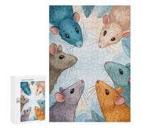 Illustrated Five Watercolor Rats Looking Up Jigsaw Puzzle, 300 PCS, for Adults, An Engaging Indoor Activity for Quiet Evenings, for Family Fun
