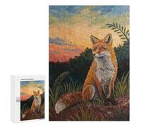 Illustrated Fox Sitting in Nature at Sunset Jigsaw Puzzle, 300 PCS, for Adults, An Engaging Indoor Activity for Quiet Evenings, at Home